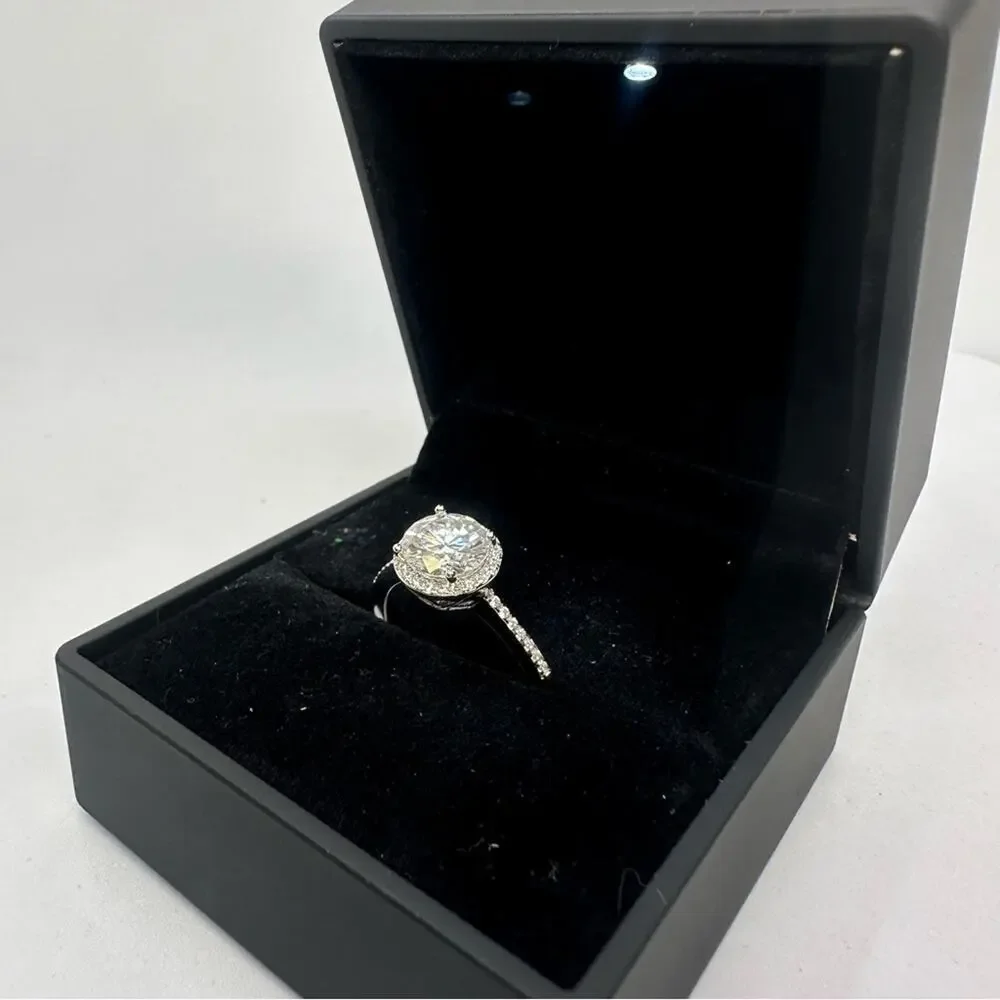 Moissanite Diamond Engagement Ring Brilliant Round Cut Halo 925 GRA 2 Ct Size 6 - Picture 10 of 11